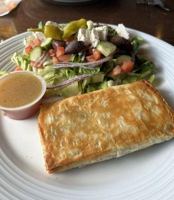 spanakopita and a greek salad