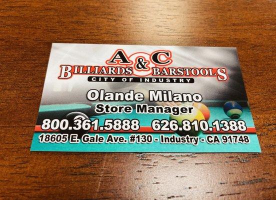 Olande's business card