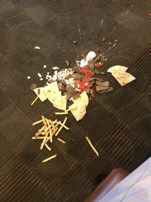 Our food on the Floor. It almost made it to the table.