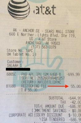 I was charged a $55 restocking fee to return an opened item. I have never seen a restocking fee so high. Not at ANY retailer. That's wild!