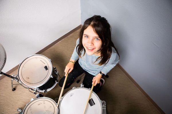 Our newest drum student Kate!  Looking forward to watching her grow up with music!