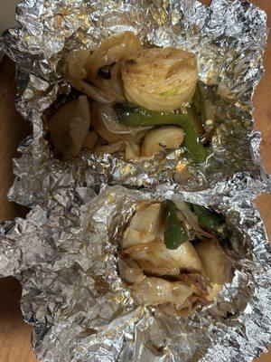 Grilled onions and grilled jalapeno