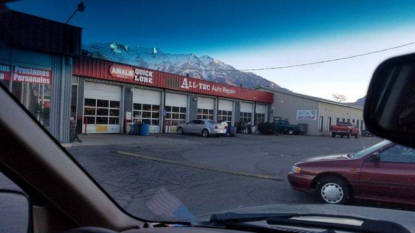 Pulling into auto repair parking lot