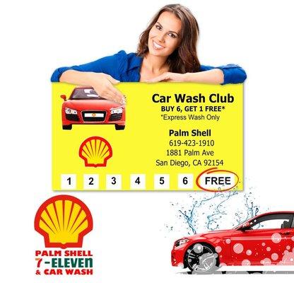 Palm Shell Car Wash Club
BUY 6 Express Washes,
-- GET 1 FREE --
*Express Wash Only