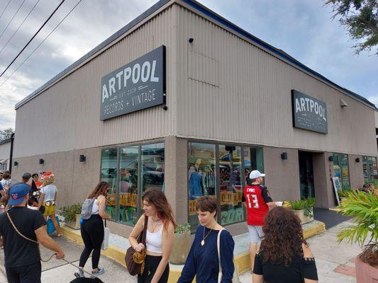 Main entrance on left side of building, husbands side of the store (owner).