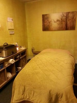 Cozy/Comfy massage room at Well-being. Everything is very clean, and neat.