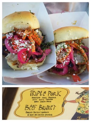 Triple pulled pork and brisket sliders