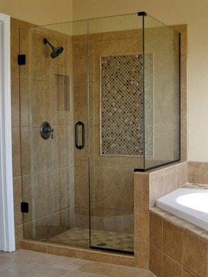 Frameless shower door with channel.