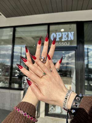 Store front red jelly nails