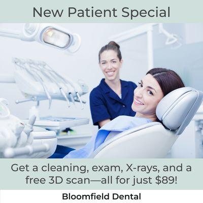 Smile Bright with Our New Patient Special! 
 Get a cleaning, exam, X-rays, and a free 3D scan for just $89! 
  Call 562-926-6502 today!