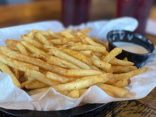 Delicious French fries with ranch