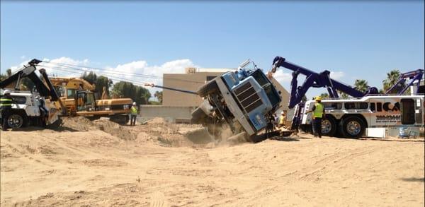 Up righting a cement mixer.