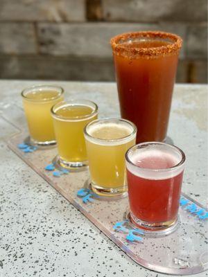 Beer flight and michelada