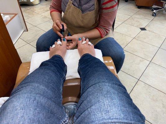 Spa Pedicure for $23!! Stellar service and color selection, cleanliness is on par and these massage chairs are THE BEST thing right now.