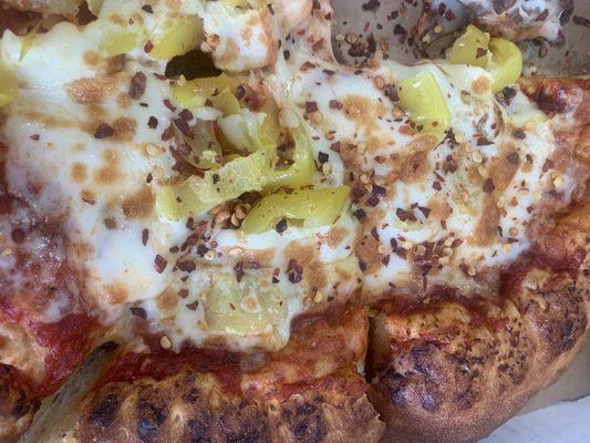 Cheese pizza with banana peppers