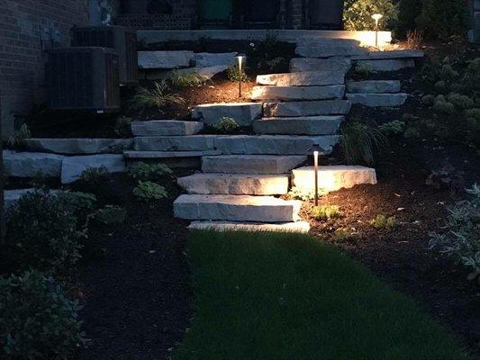 Stone staircase with LED lighting