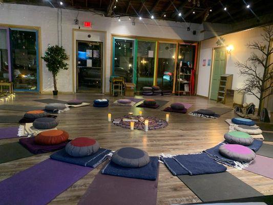 Attending a meditation in our indoor main space