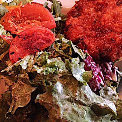 Salmon burger and salad