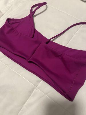 Swim top 1, outside of seam, showing asymmetrical straps