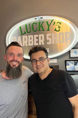 Bobby getting his customer ready for the weekend with his Combo service hair and beard ....