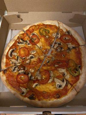 Pizza no cheese with hot peppers and mushrooms