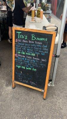 Ted's Burgers menu