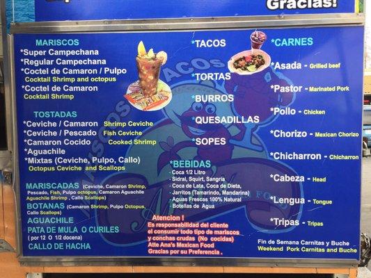 Try the tripas tacos, mariscos and horchata :)