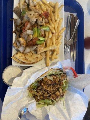 Gyro Chicken & Gyro Combination Plate  Chicken pita sandwich with spicy chicken