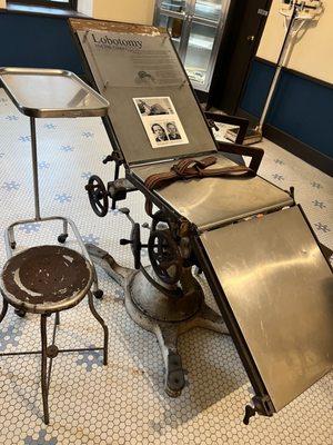 Antique lobotomy chairs used inside the facility