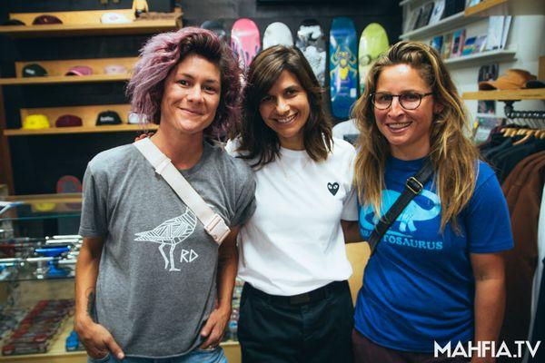 Dandy Harris (510 co-owner) with pro skaters/legends Vanessa Torres & Alex White