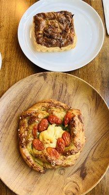 Quiche Lorraine and Brie and pesto croissant