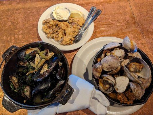 Fried oysters, Penn Cove mussels, clams & chorizo