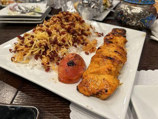 Zershk Polo with Chicken Kabob