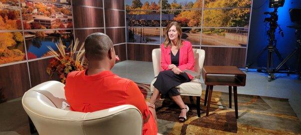 On the set of Spotlight, host Jane Wernette speaks with the Executive Director of a local nonprofit.