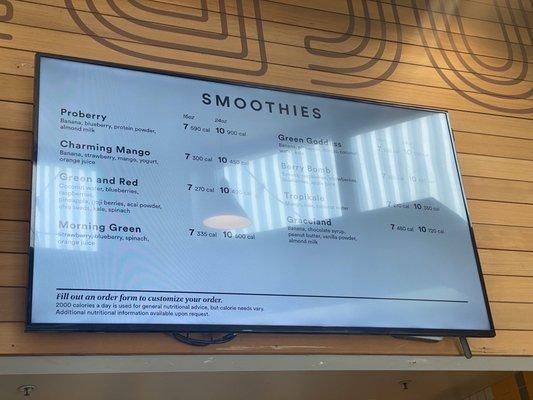 Smoothies menu