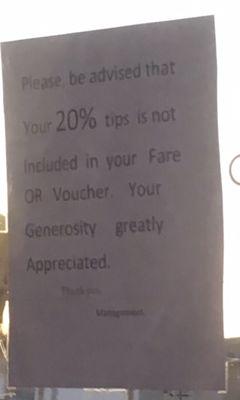 Just in case your driver didn't remind you 10x before you got into their van (after hauling your own luggage)...don't forget to tip 20%.