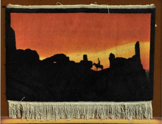 3 x 2 Rider's Silhouette Desert Sunset Black Persian Handmade Perfect Rug