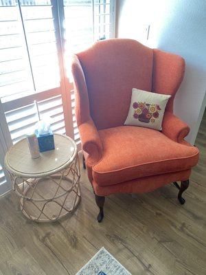 Our amazing wing back chair! Pic doesn't do it justice. We love the bright orange :)