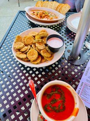 Fried pickles and tomato soup