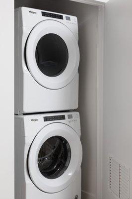 State of the art, front loading Whirlpool Washer and Dryer in each unit