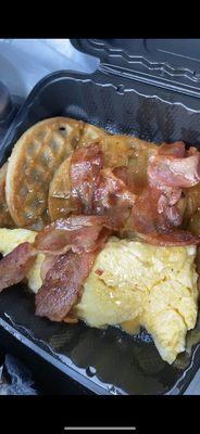 Waffles, eggs , bacon