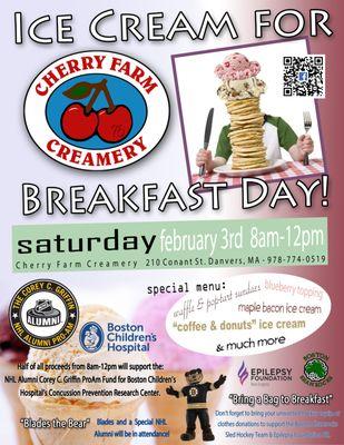 Ice Cream for Breakfast Day! Sat. Feb. 2nd 2019 (8am-12pm)  https://www.facebook.com/events/309659299660573/