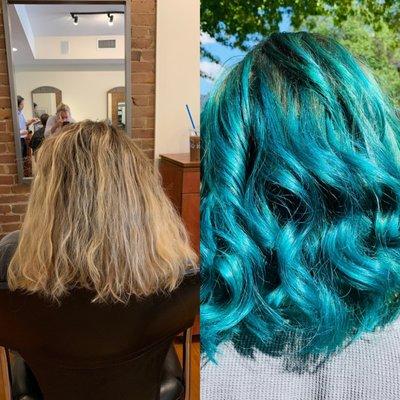 Before and after, turquoise ombré! Done by Sam