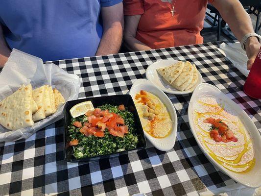 8oz Hummus, Tzatziki Dip, and Tabbouleh Salad