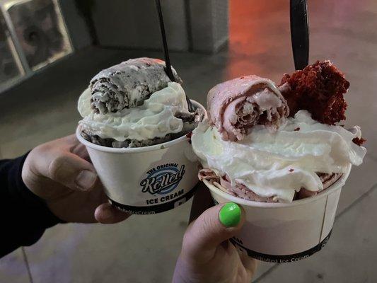 Red velvet cake ice cream and Oreo ice cream