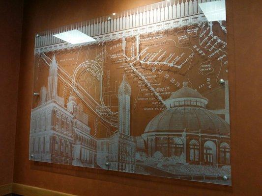 Cool etched artwork inside the restaurant