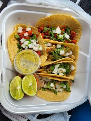 Al Pastor, Chicken, and Shrimp. All ranged from "Very Good" to "OUTSTANDING".