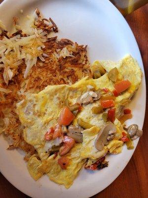 Veggie Lover omelette with hash browns.