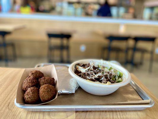 Combo is Falafel, beef and lamb bowl, and Fountain Drink