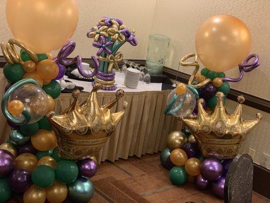 Balloon columns and  flower arrangements